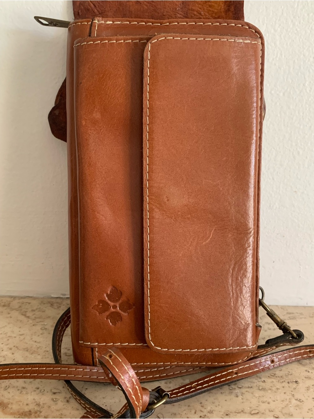 Patricia Nash Chestnut Brown Leather/ Dovera Phone Crossbody